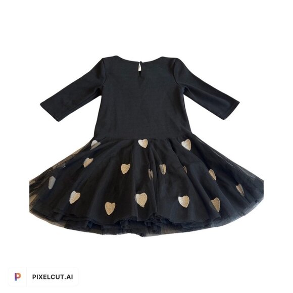 Joe Fresh Girls Puffy Dress Toddler Size 5 Black with Silver Hearts - Picture 1 of 7